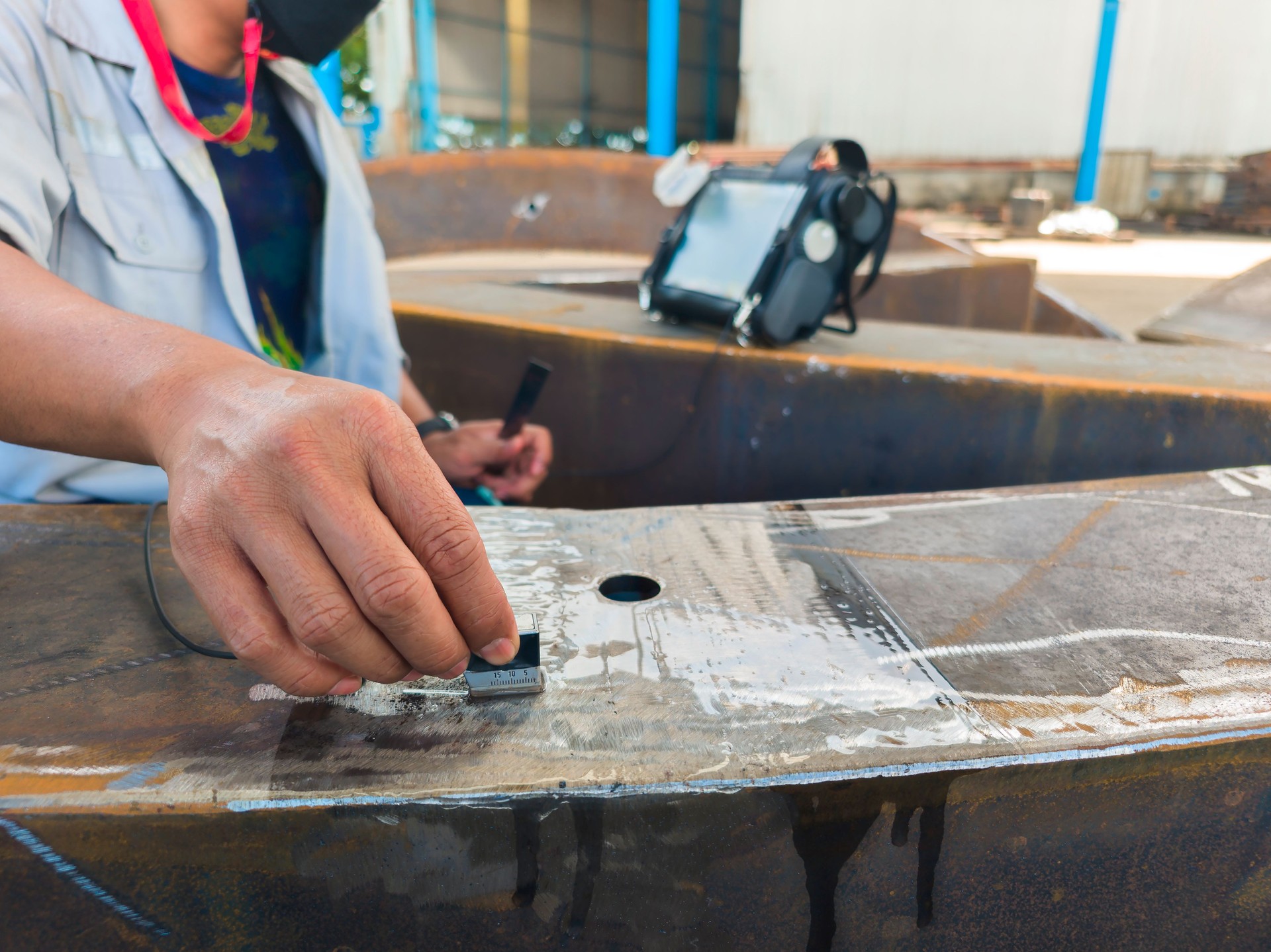 Checking Defects in Welded add Joints to Steel Plate with Process Ultrasonic Testing (UT) of Non-Destructive Testing(NDT)
